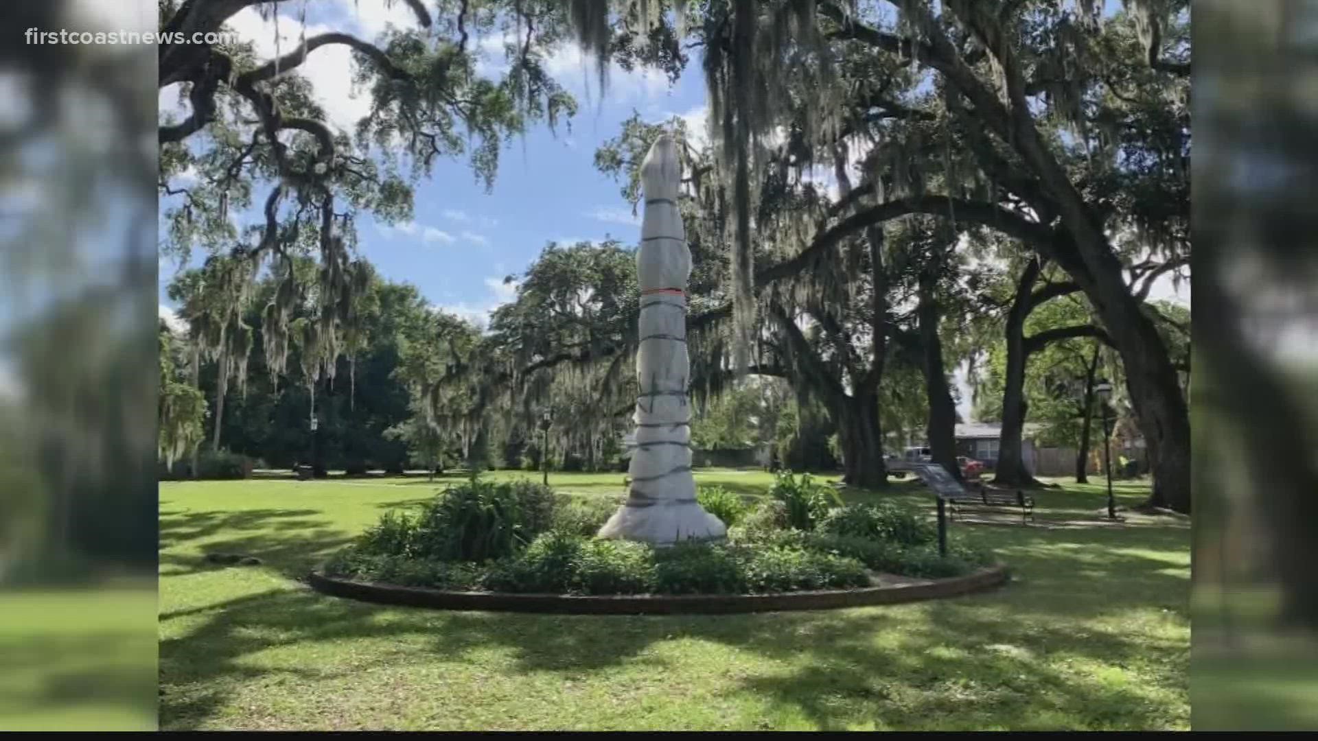 The Confederate soldier, which was previously vandalized, is now swathed in plastic and duct tape for the duration of the high-profile Brunswick trial.