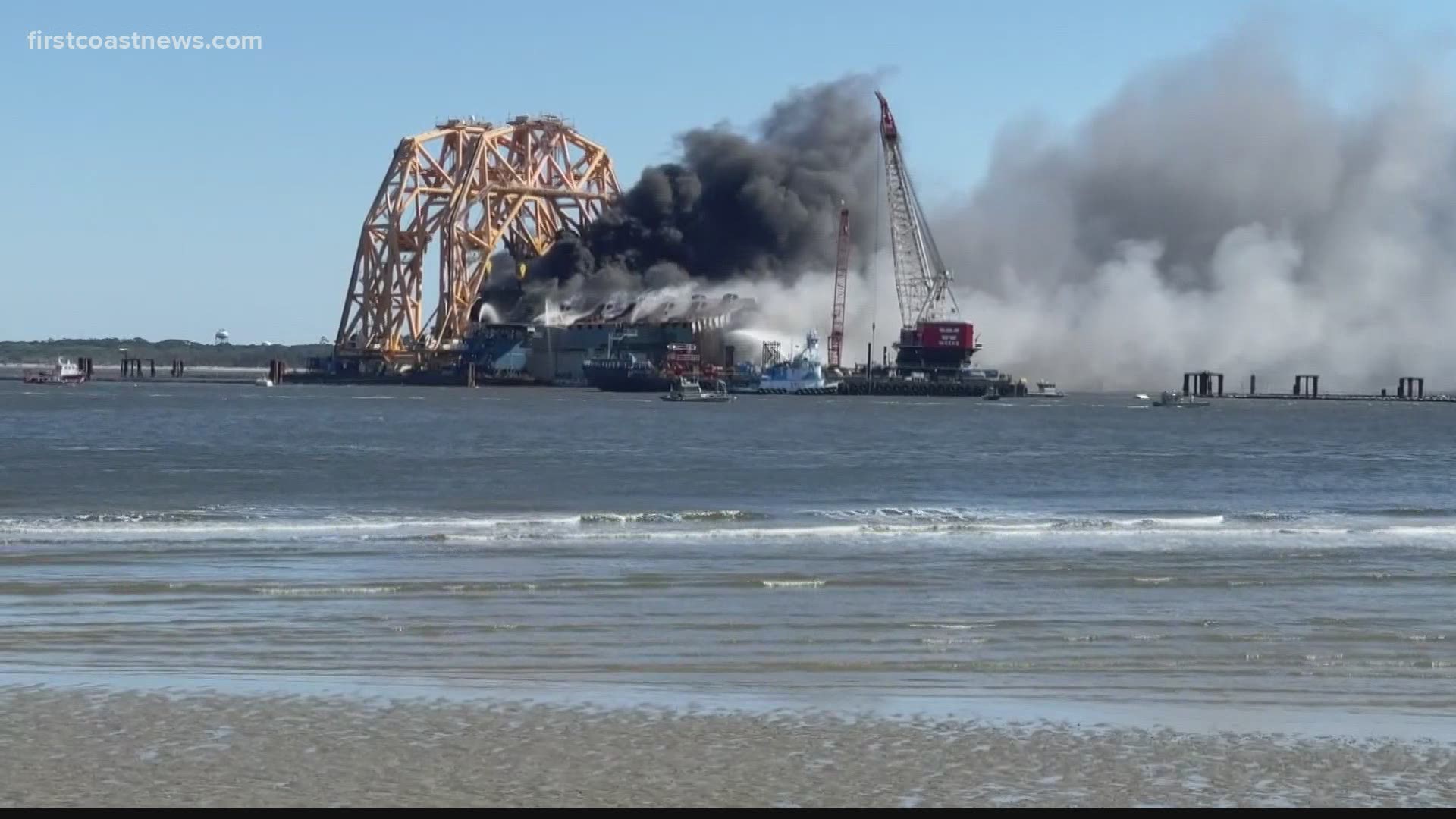 Golden Ray cargo ship burning in St. Simons Sound