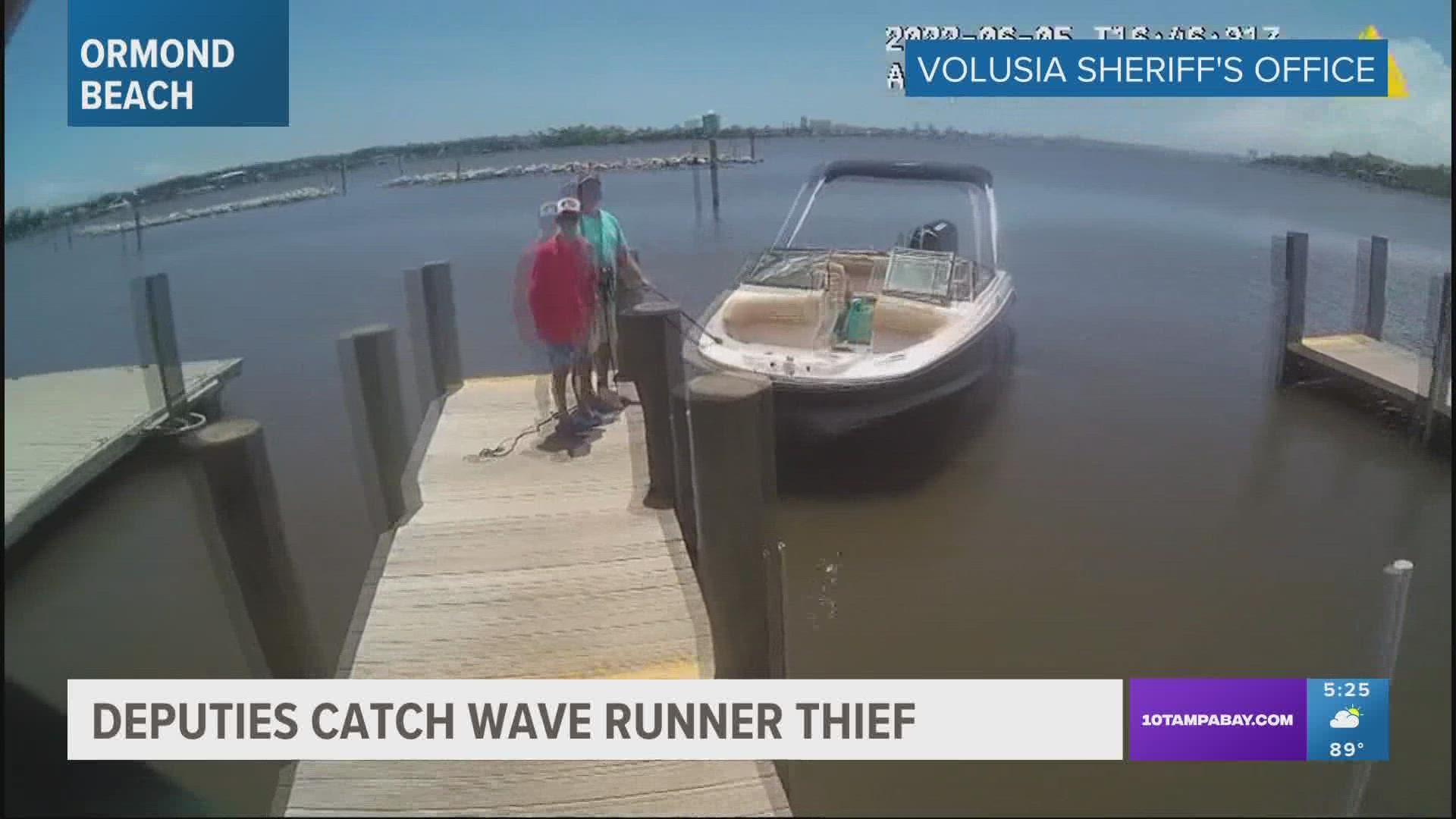 Authorities say the thief told them he couldn't swim.