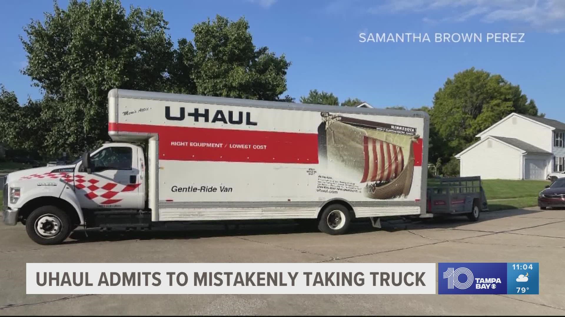 A family moving from Missouri to Riverview, Florida, reported their U-Haul stolen. The company blamed an error in repossessing the truck and dumping its contents.
