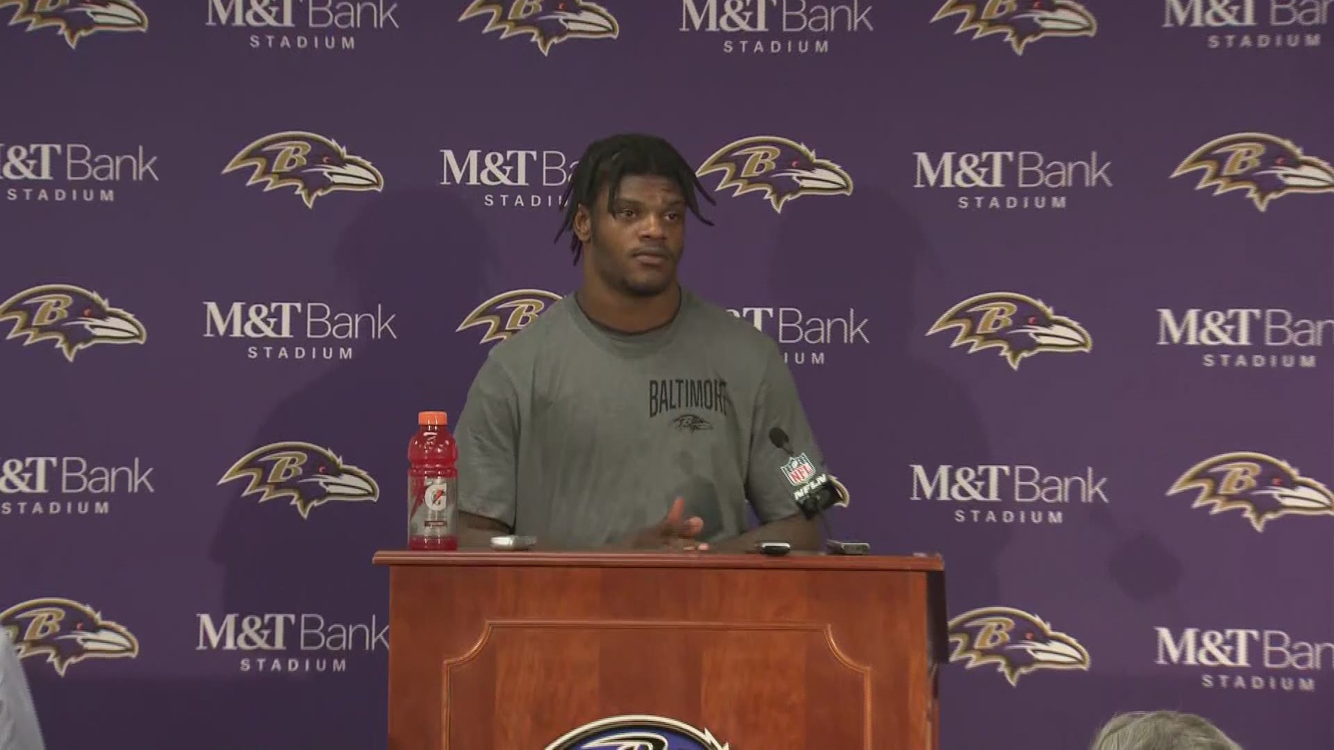 Baltimore Ravens quarterback Lamar Jackson speaks with the media after losing his second straight playoff game in two seasons.