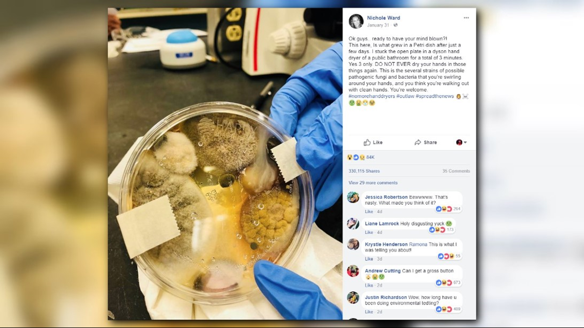 VERIFY Are hand dryers loaded with harmful bacteria?