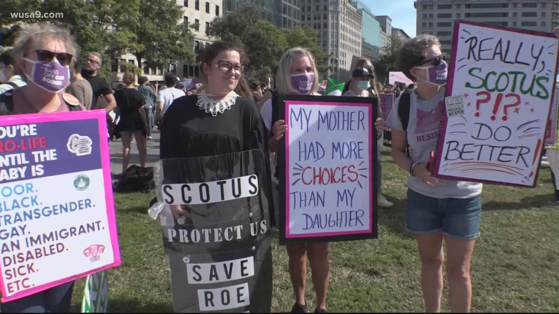 On Saturday, thousands of supporters for reproductive freedom held signs, chanted, and marched to the Supreme Court building.