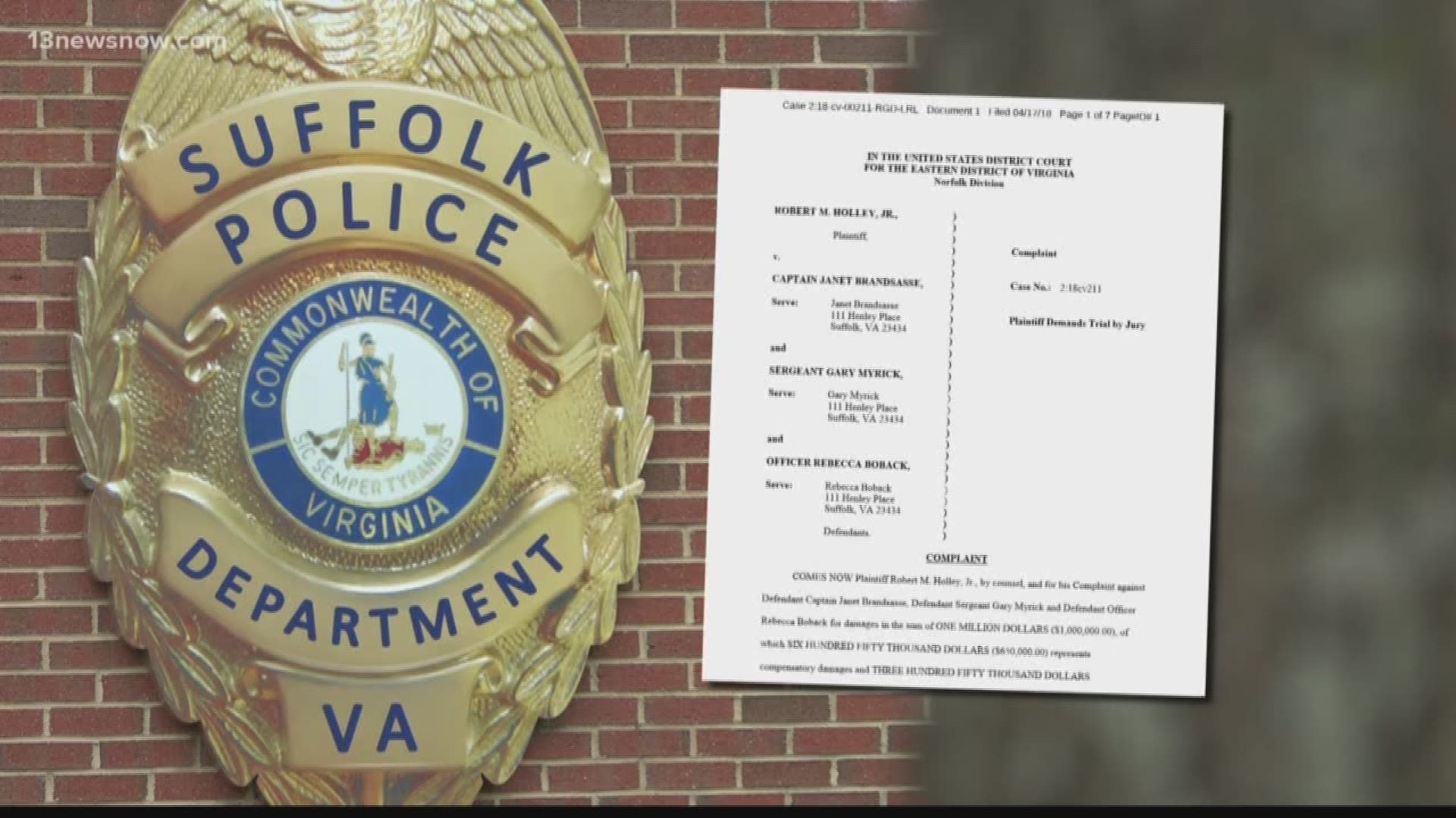 A Portsmouth Police Officer is filing a lawsuit claiming 3 Suffolk officers violated his constitutional rights.