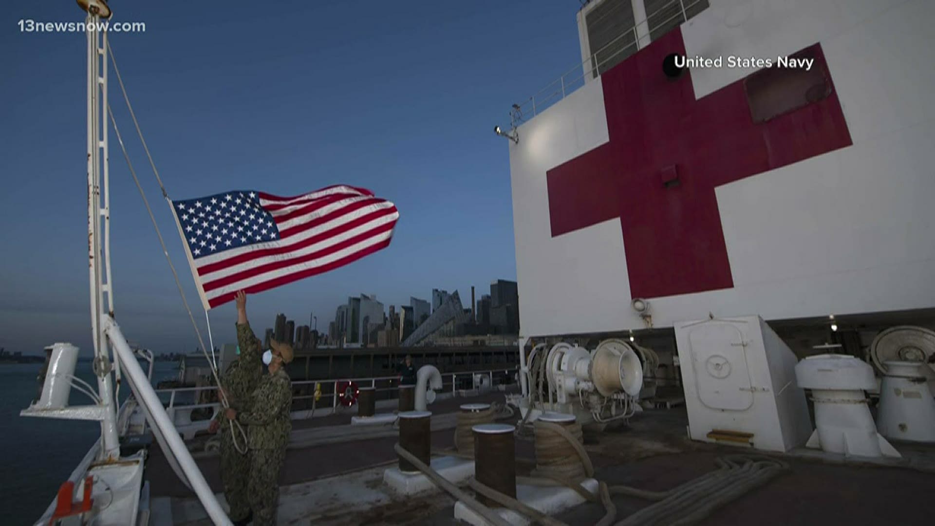 Crew members on board the USNS Comfort are working to help New York as the state battles the coronavirus pandemic. They are treating coronavirus patients and others.
