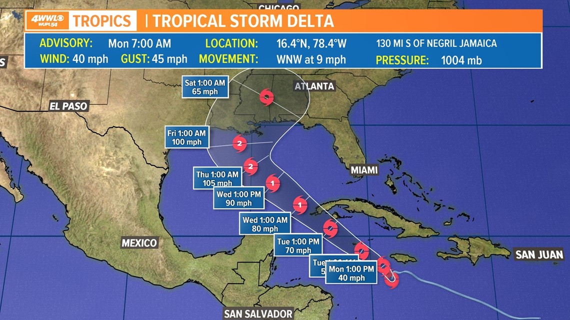 Tropical Storm Delta forms, heads into the Gulf late Tuesday