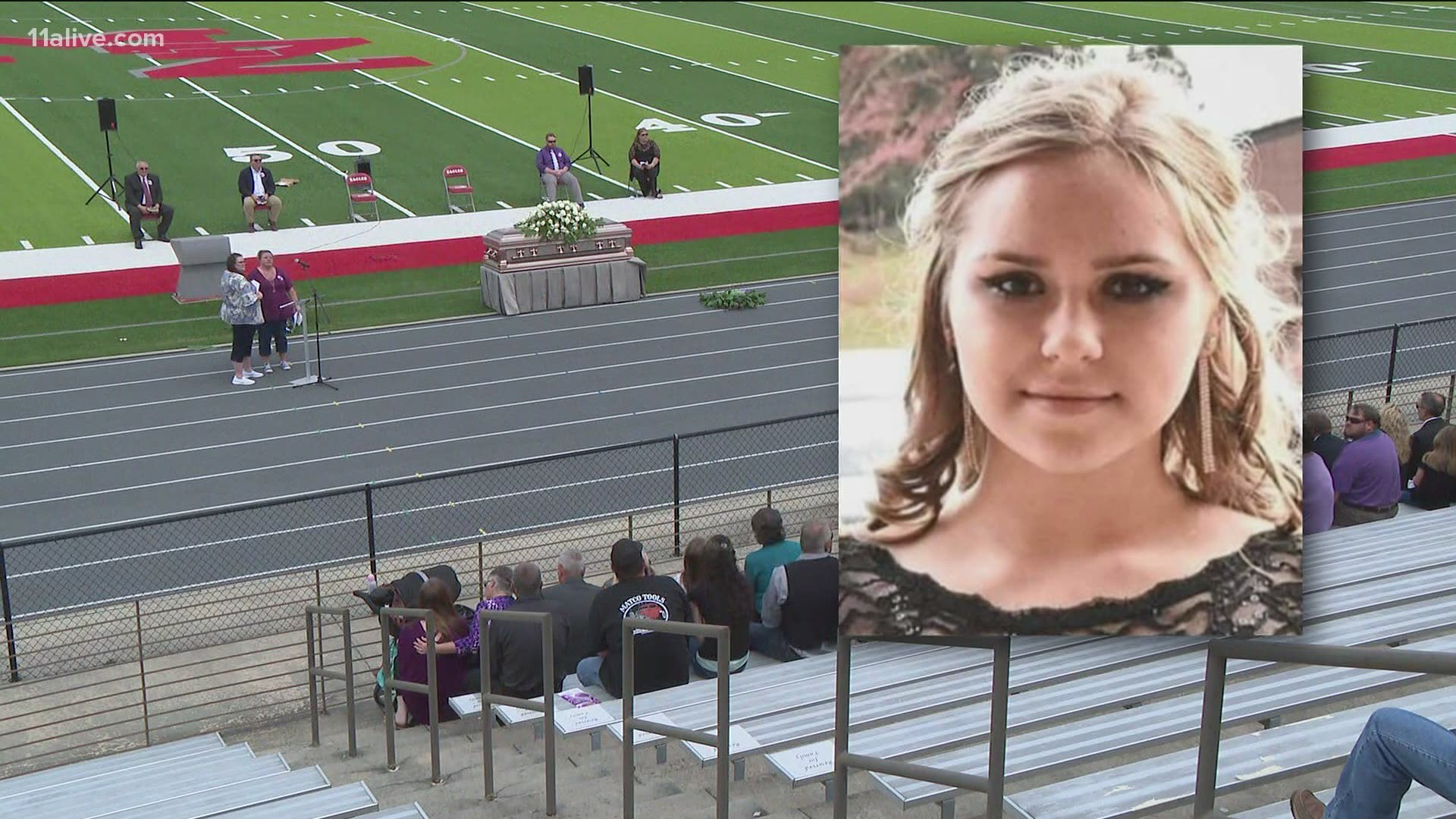On the Mount Zion High School football field Wednesday, the breeze blew and the sun shone bright on the 50 yard line, where Candace Chrzan's casket was placed.