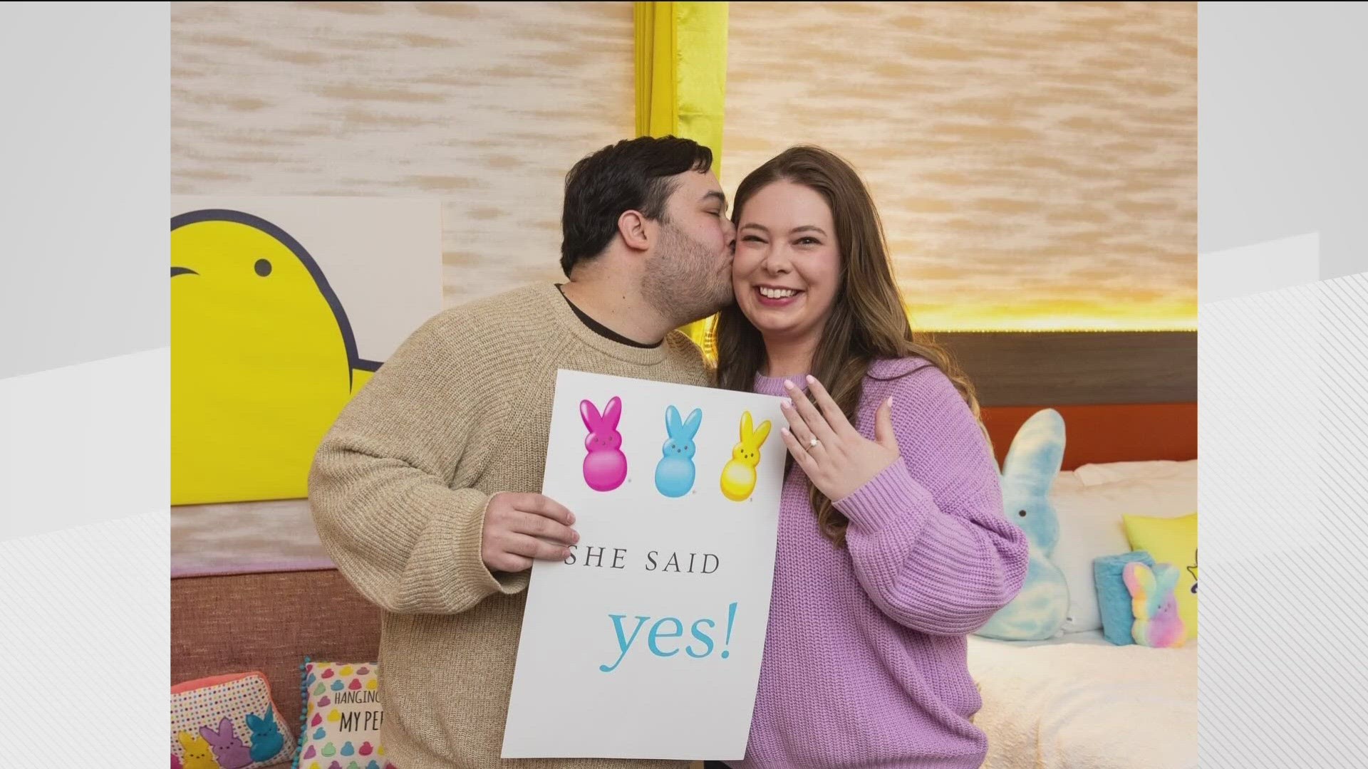 A Georgia couple is celebrating after getting engaged at a one-of-a-kind Peeps-themed marshmallow suite ahead of Easter. The proposal, of course, was very sweet.