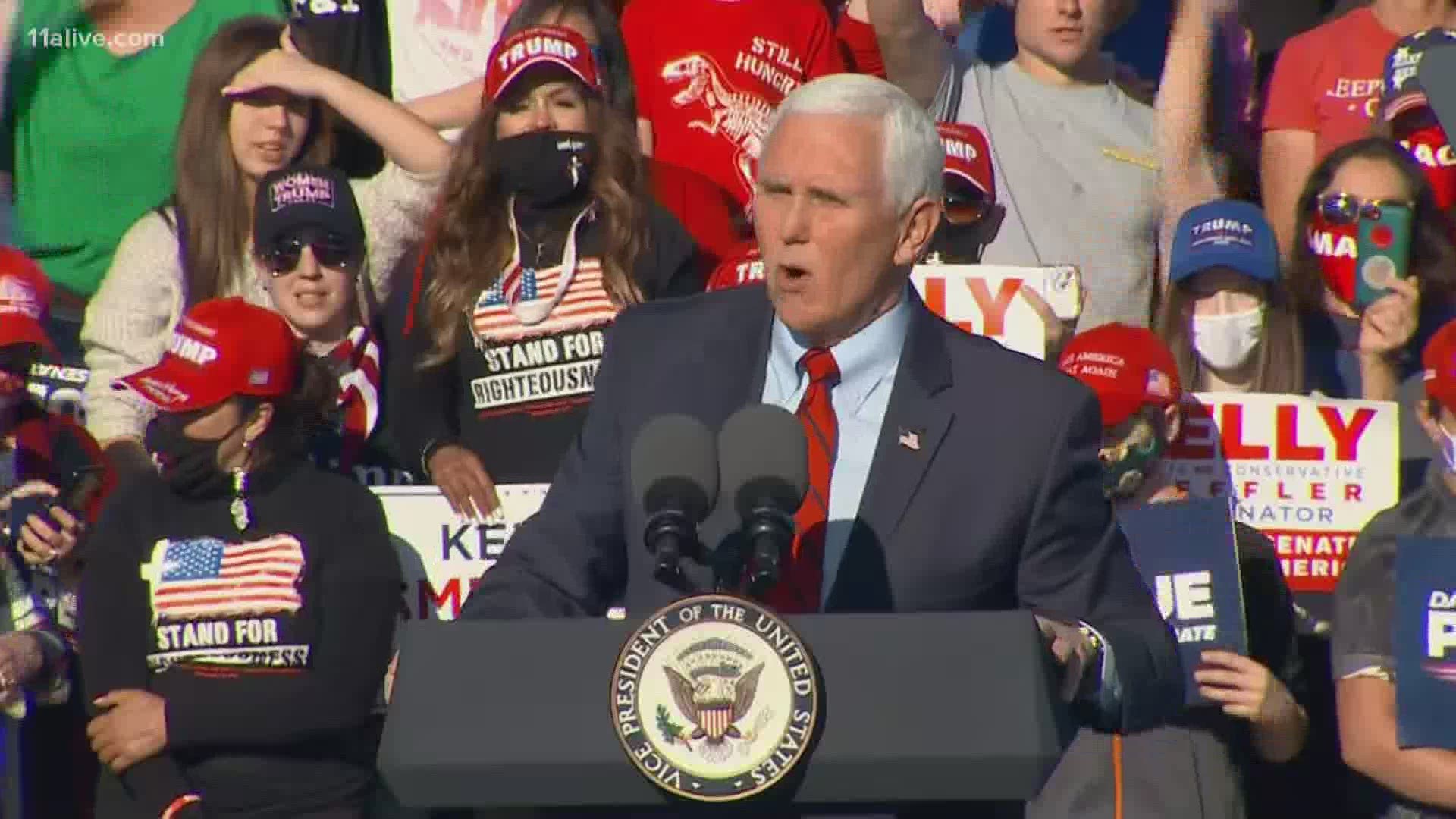 The Vice President was back in Georgia again Thursday to drum up support for Sens. Kelly Loeffler and David Perdue ahead of a high-stakes January runoff.