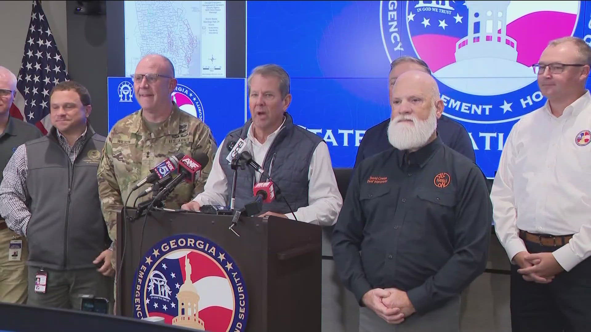 Gov. Brian Kemp gave an update on recovery efforts after Helene tore through the state.