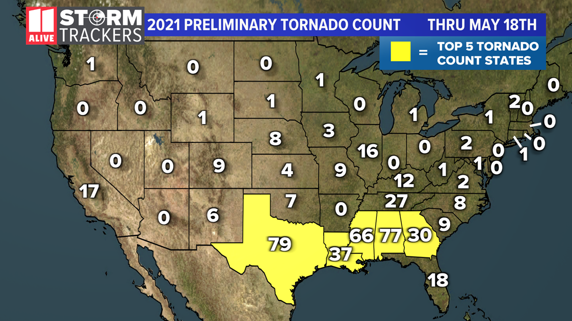 ranks fifth in the nation for number of tornadoes in 2021