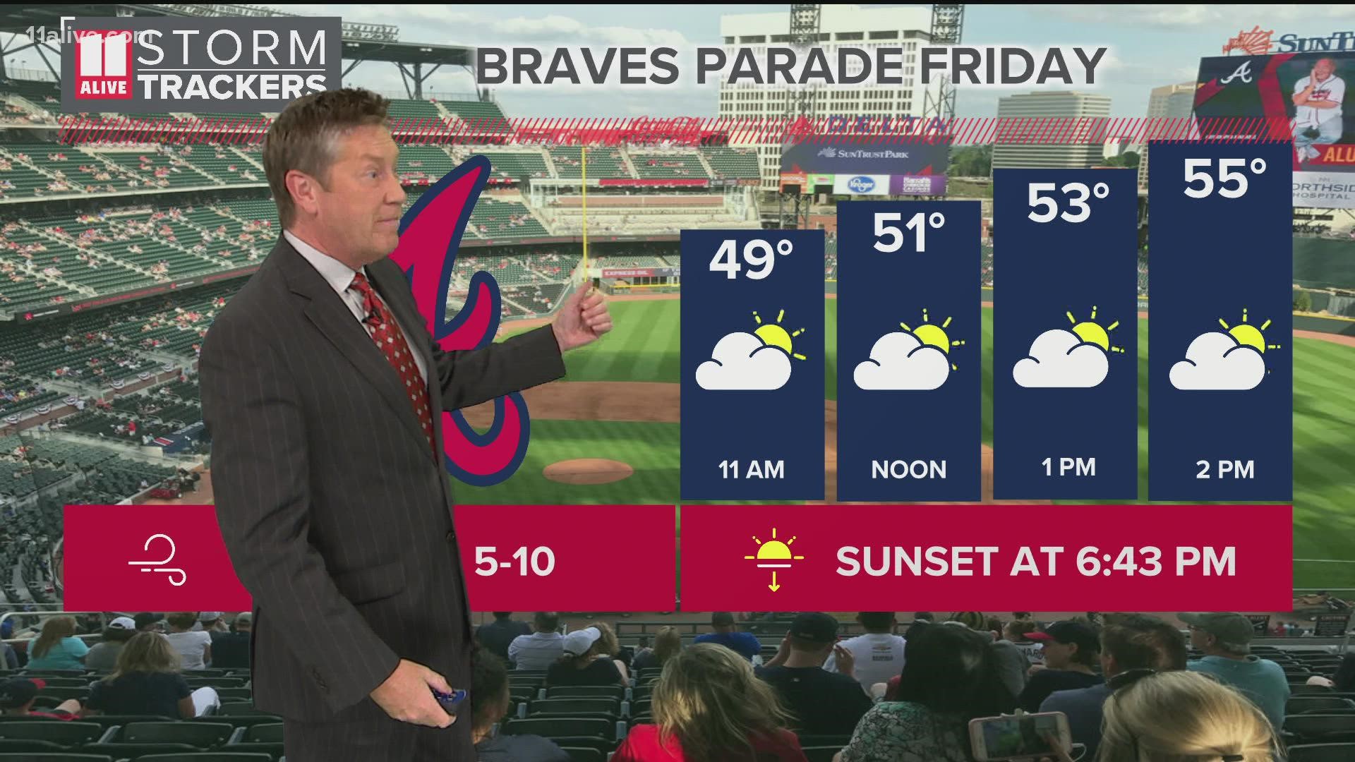 A parade will be held in the Atlanta Brave's honor on Friday. Here is a breakdown of the weather forecast ahead of the massive World Series championship celebration.