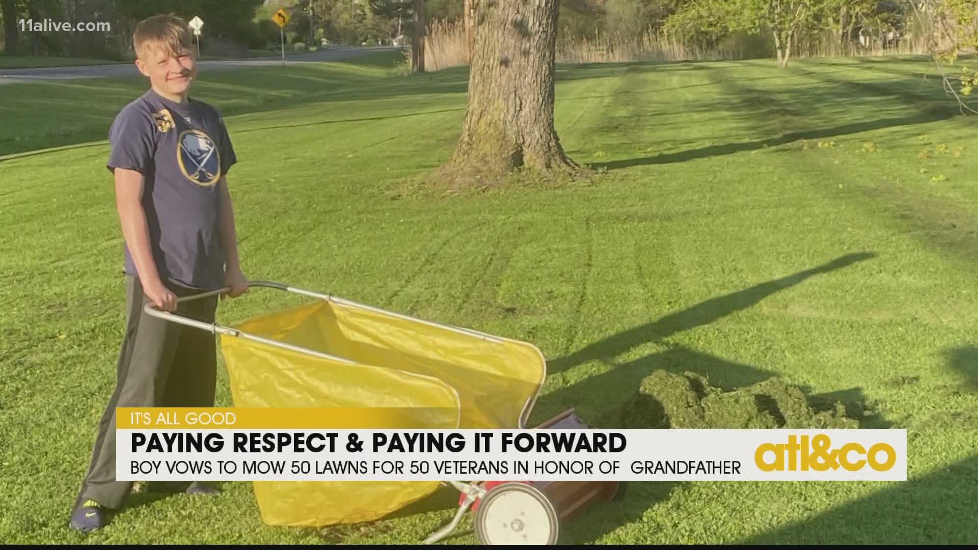 14-year-old Nathan is mowing veterans' lawns for free, in memory of his late grandfather.