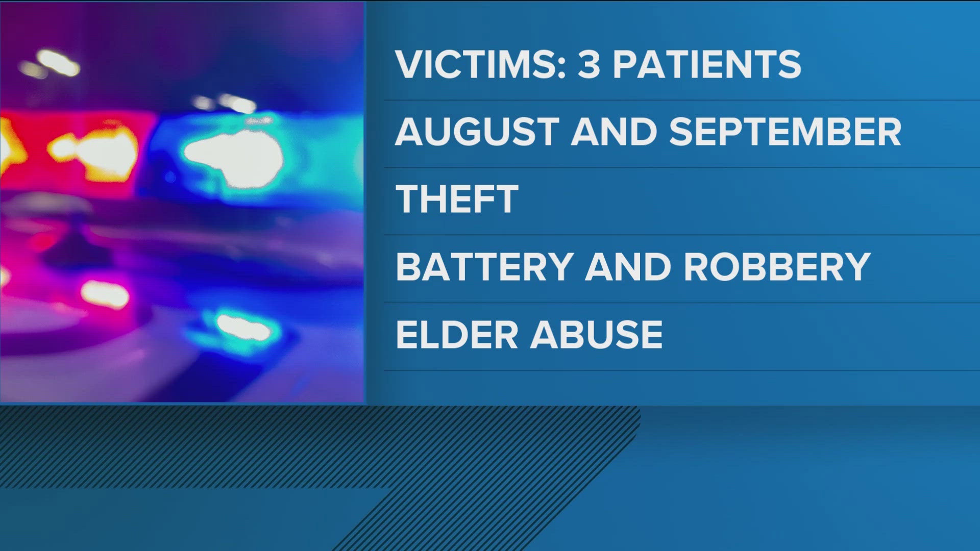 The employee has been charged with abuse and stealing from elderly patients.