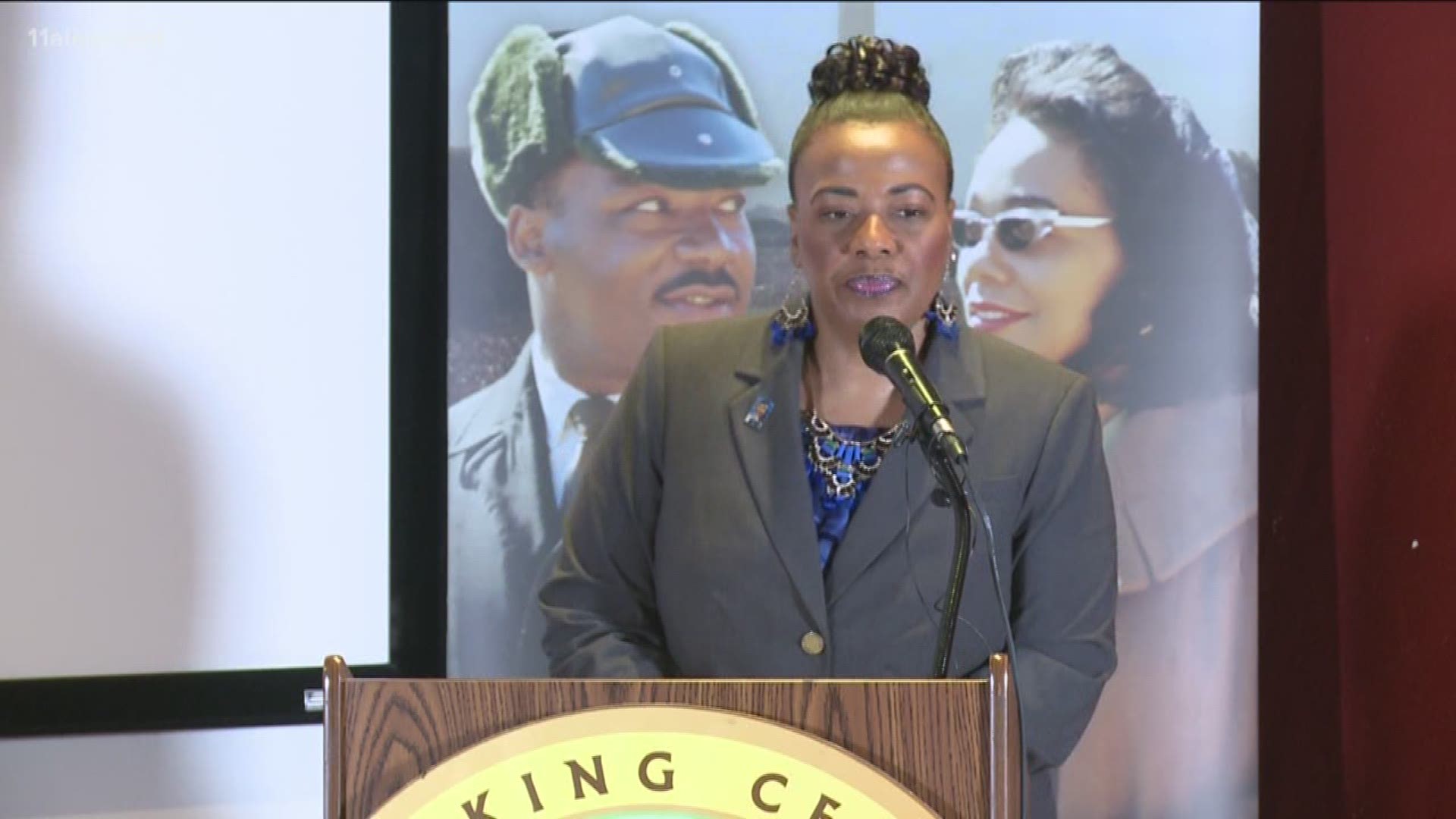 Bernice King became emotional speaking about the park rangers who are usually by her side when she makes MLK Day announcements each year.