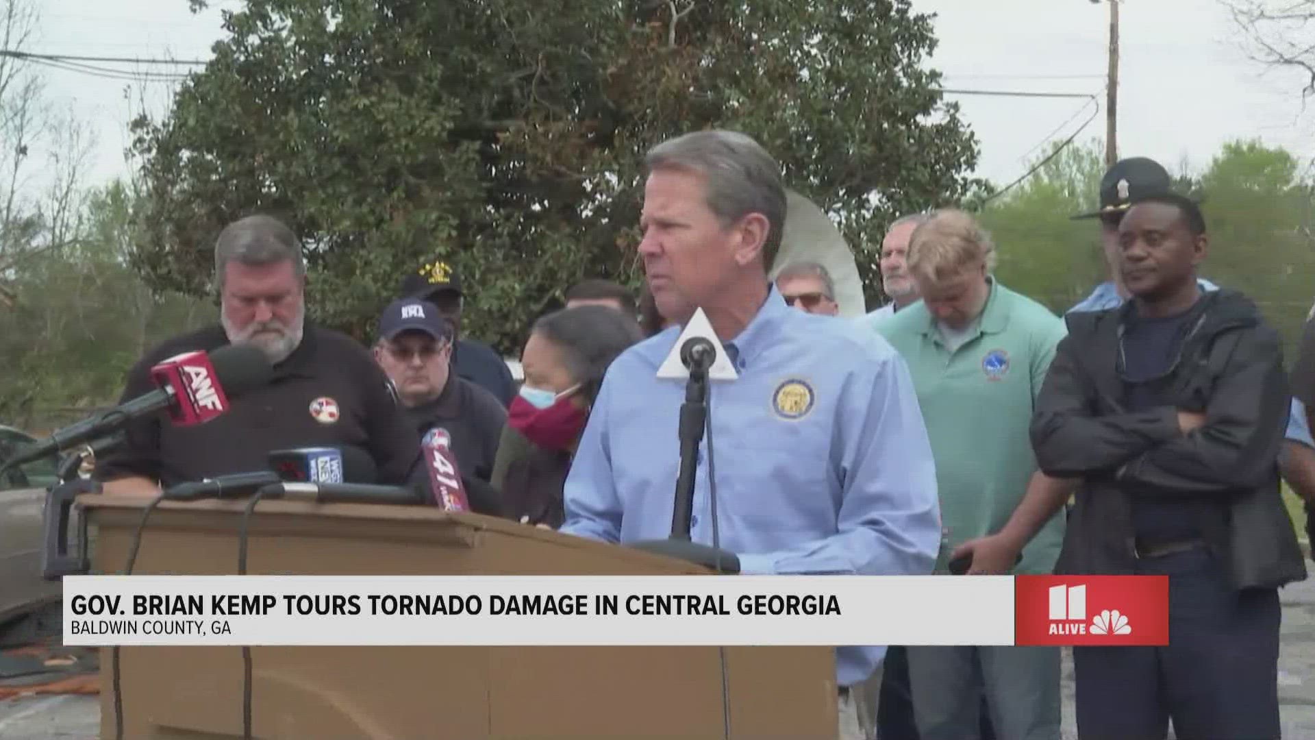Following a tour of Baldwin County in the Milledgeville area, Kemp spoke with reporters.