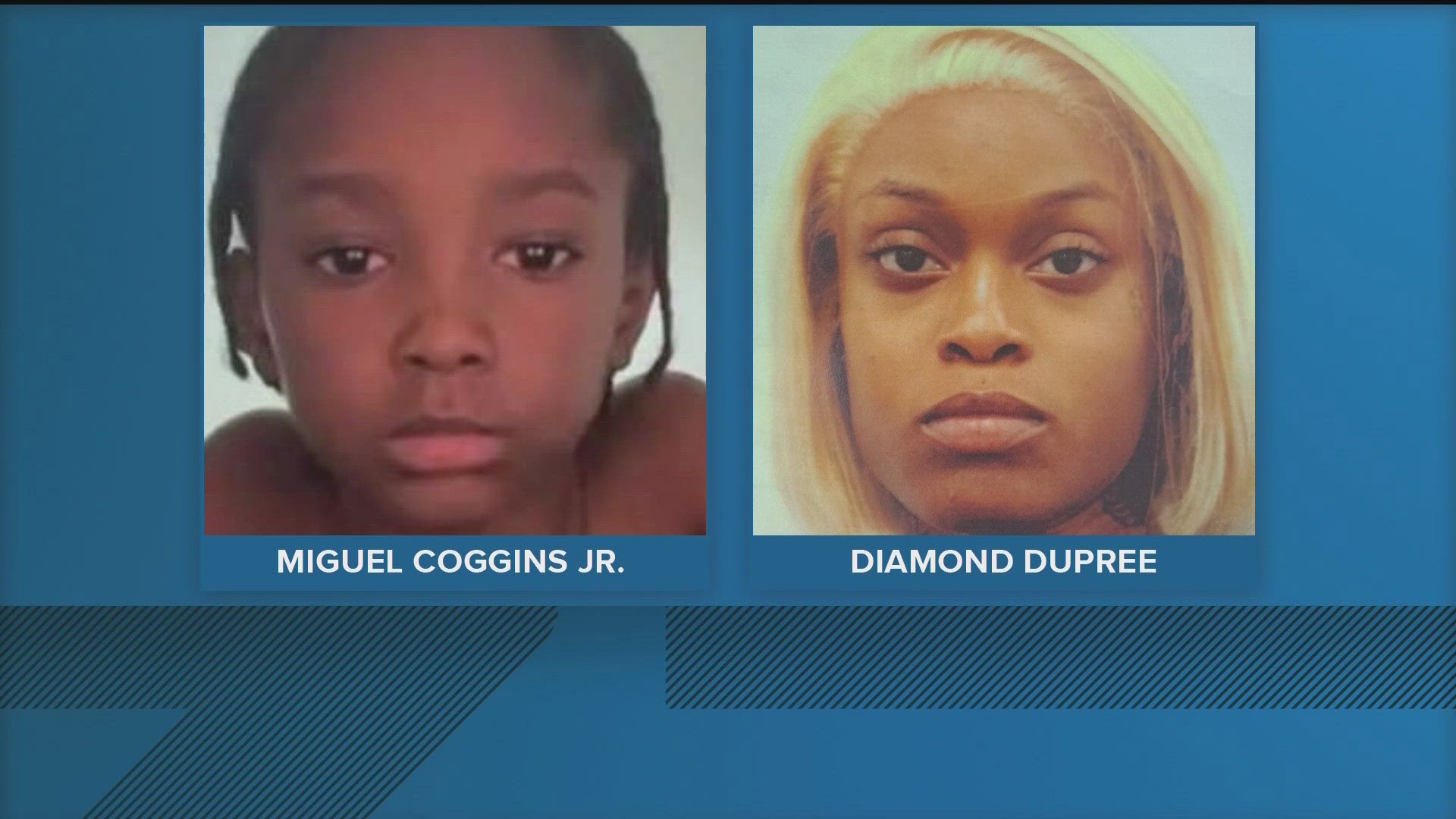 Authorities are searching for Miguel Coggins Jr., 7, who was last seen on Oct. 25 near Lithonia High, and Diamond Dupree, 25.