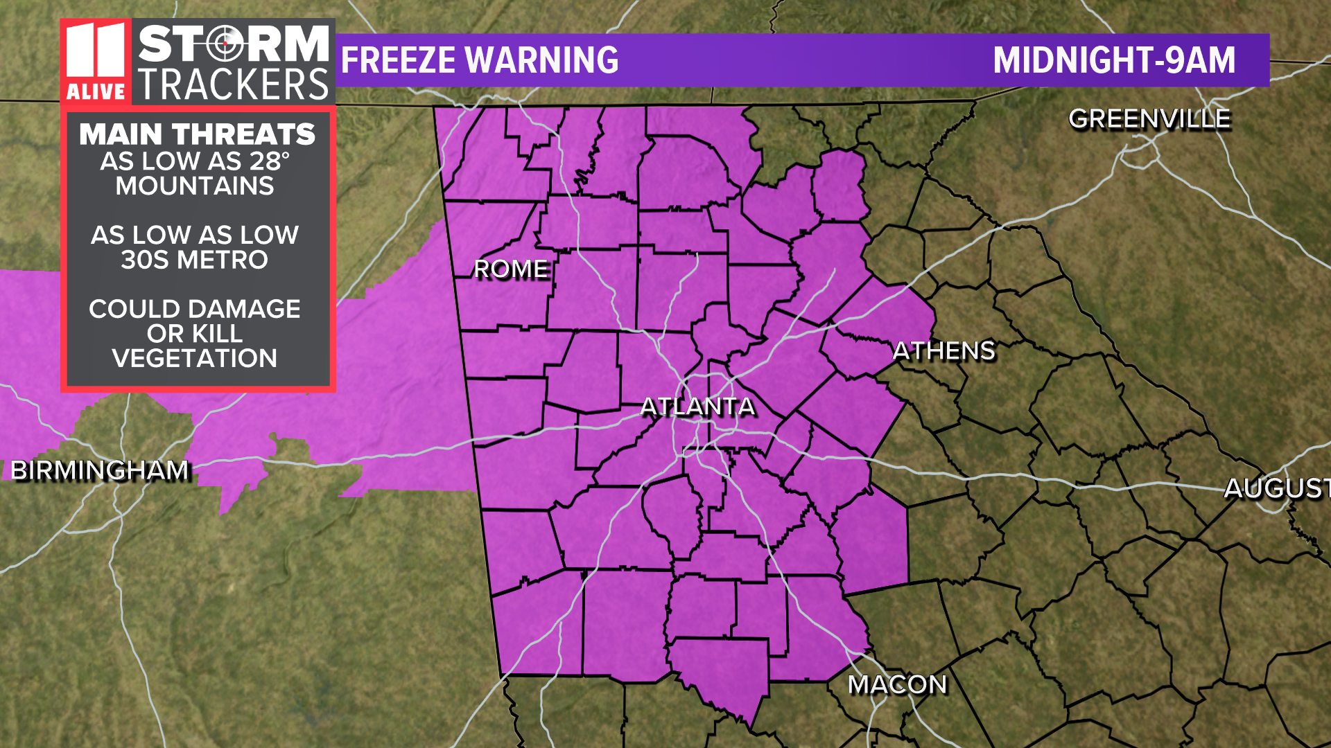 Atlanta weather freeze warning for tomorrow morning | 11alive.com