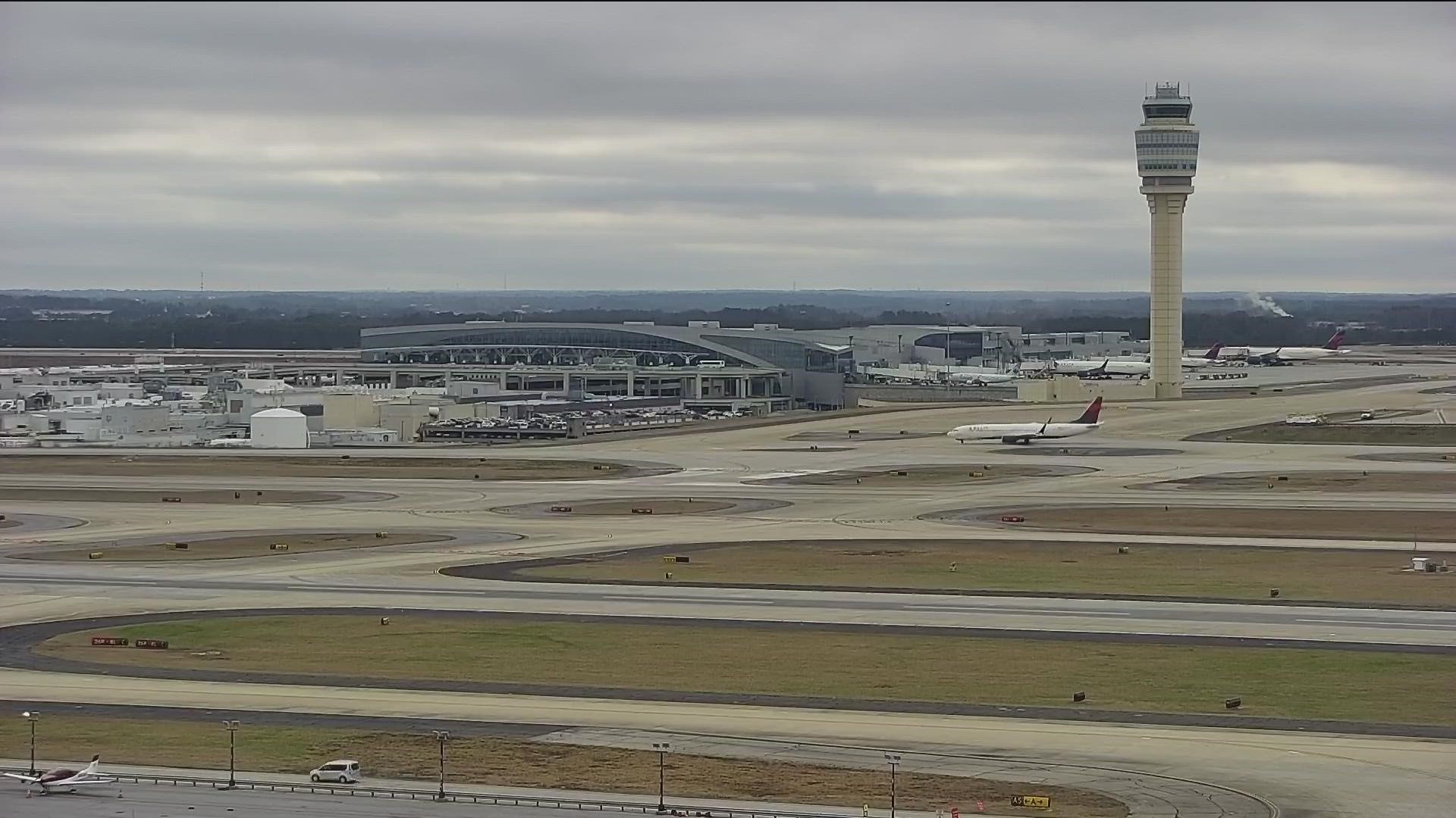 At least 40 flights have been canceled and over 200 delays at the Atlanta Airport.