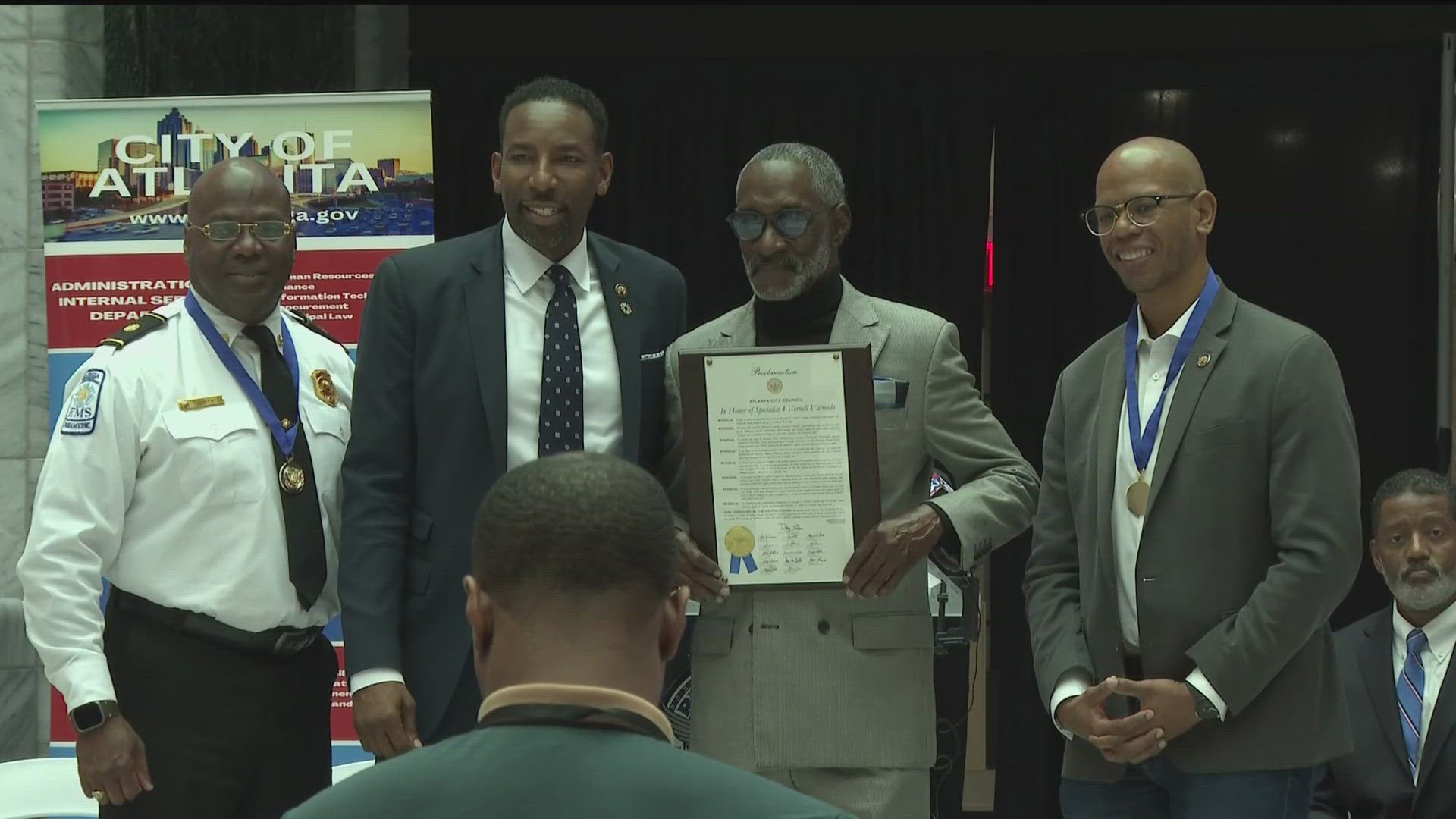 Vernell Varnado, also known as  "Poppa Snoop," was honored at a veteran recruiting event at Atlanta City Hall on Thursday.