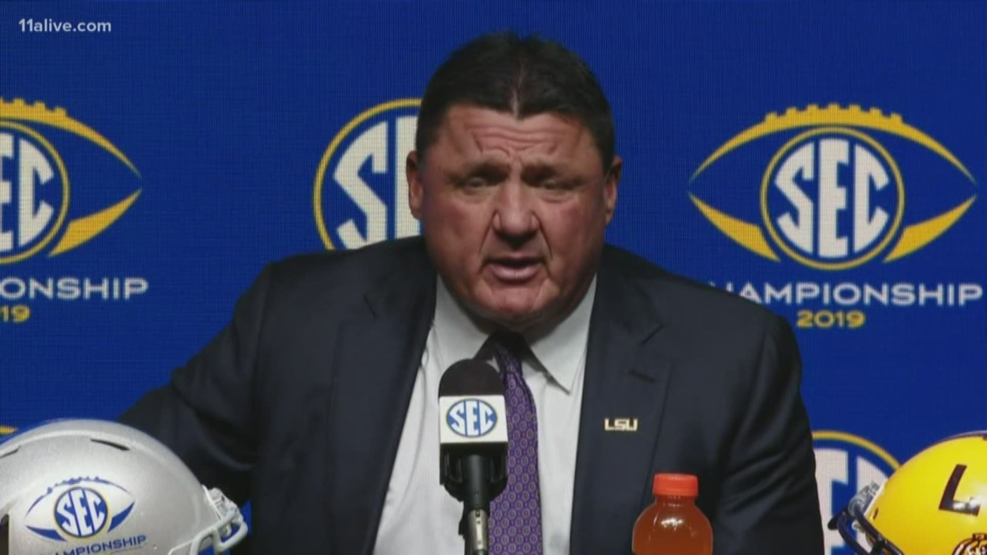 LSU Tigers coach Ed Orgeron talked about the Georgia Bulldogs, Joe Burrow and the Heisman Trophy and many other topics. LSU faces UGA in SEC Championship.