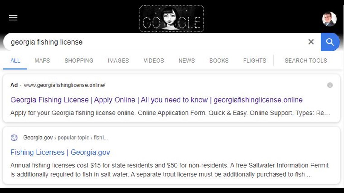 Georgia fishing license fake site using Google Ads to phish | 11alive.com