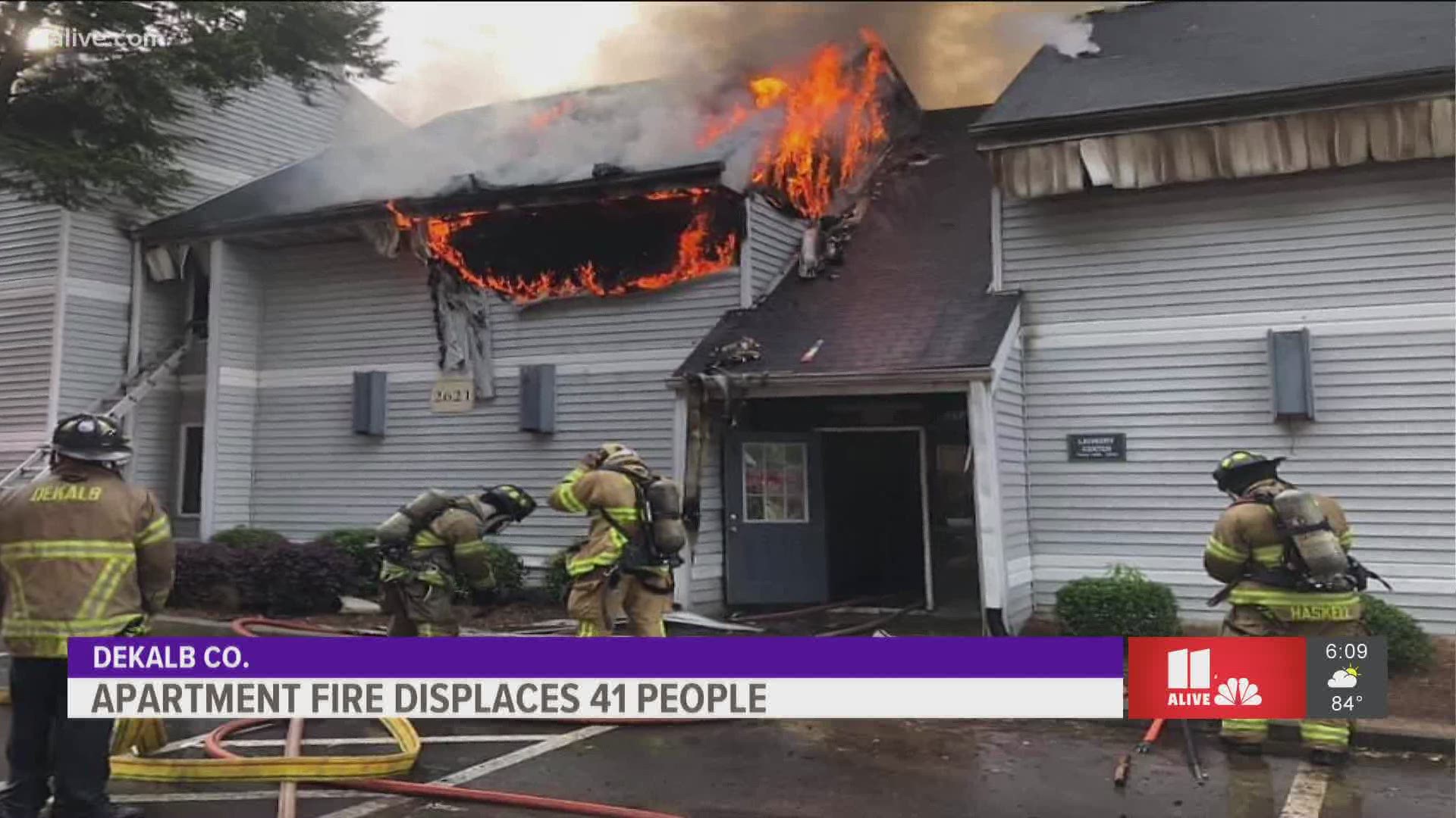 The fire happened around 8 a.m. at apartments off of Buford Highway in DeKalb County