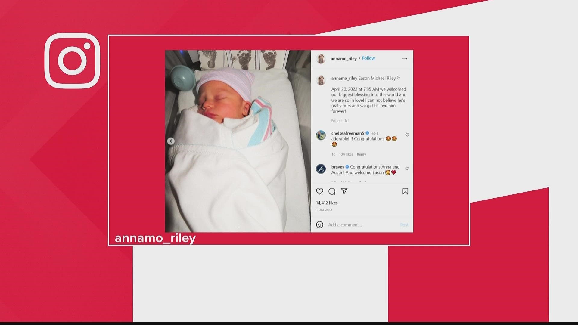 Austin Riley and wife Anna Riley announce birth of baby boy