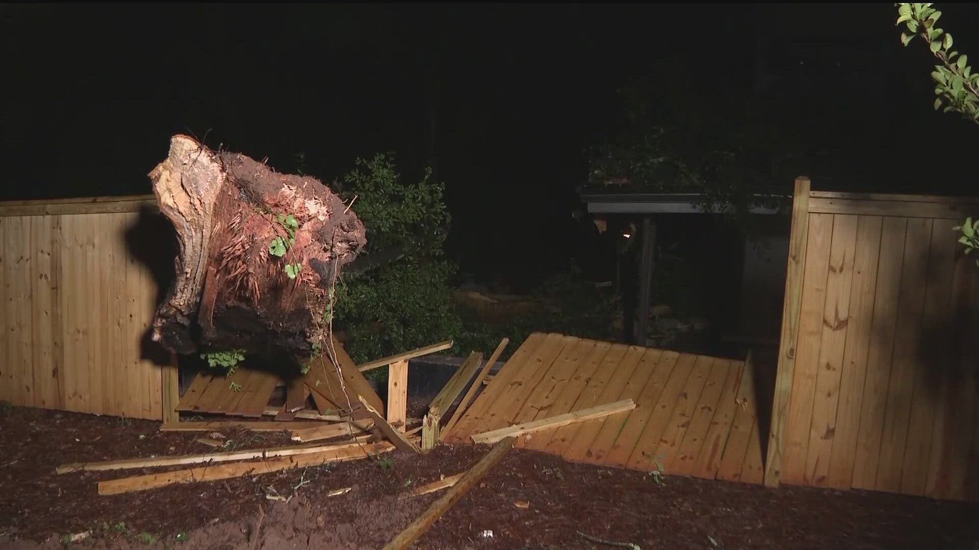 A tree had fallen down on a Buckhead home following tonight's showers and storms. One person is in the hospital.