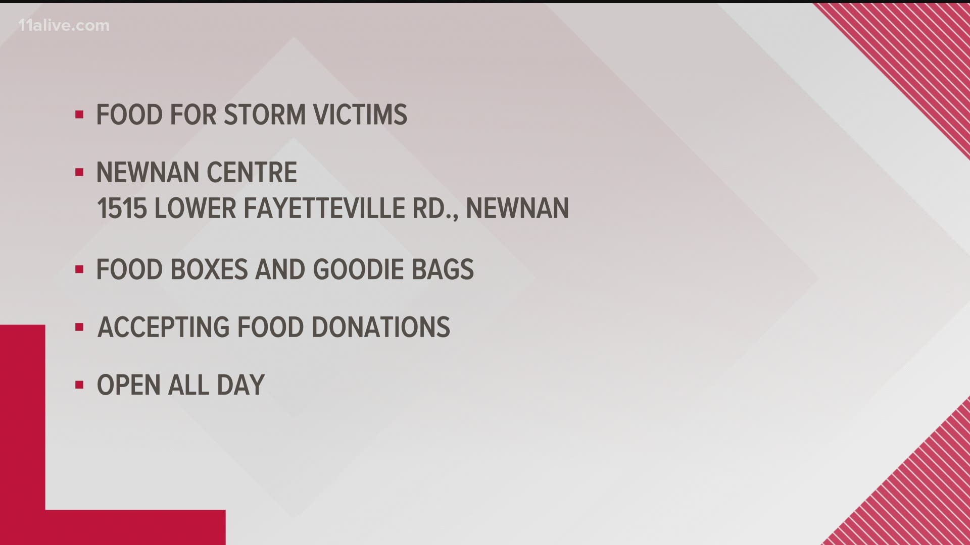Newnan Police Department is opening a donation site at the Newnan Center to help storm victims with water and toiletries.