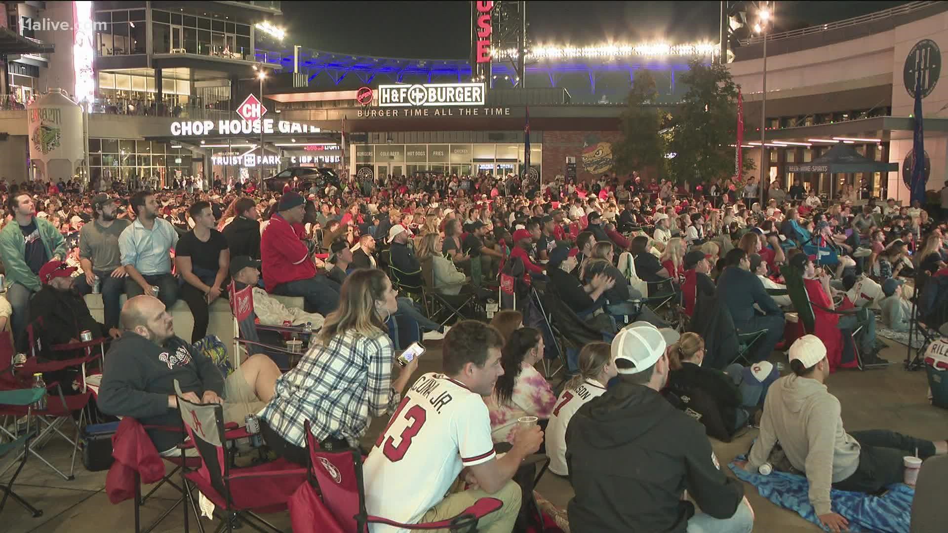 Braves fans gathered for the largest watch party in The Battery's history as the team fell in Game 5 in Los Angeles.