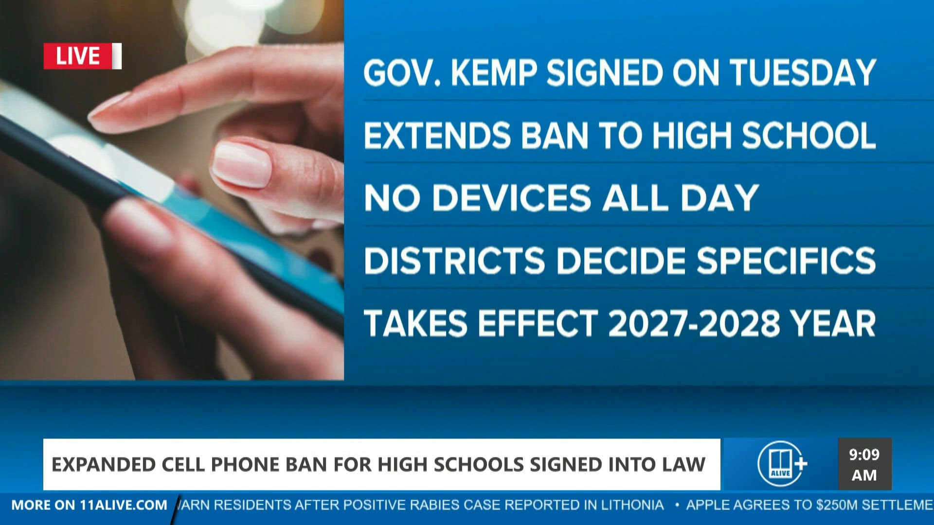 Expanded cell phone ban signed for high schools | 11alive.com