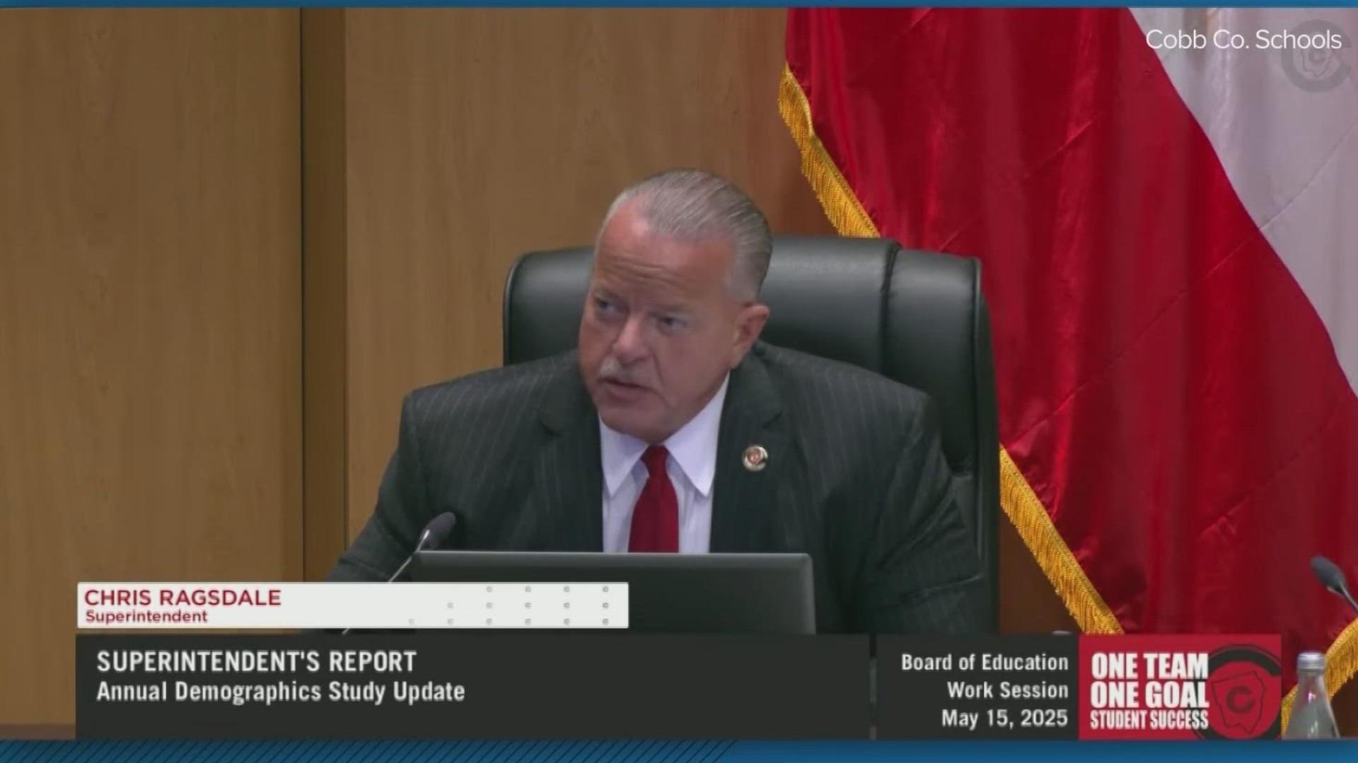Cobb County Superintendent Chris Ragsdale said the district's yearly demographic study uncovered a housing unit trend that raises concerns. 