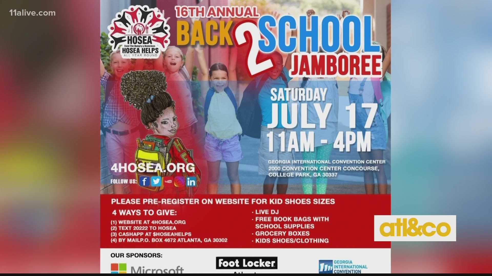 Join Hosea Helps tomorrow, Saturday, July 17 as they provide more than 1,000 underserved students free book bags with school supplies.