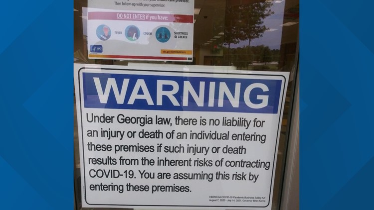 Covid 19 Warnings Signs In Georgia Limits Liability 11alive Com