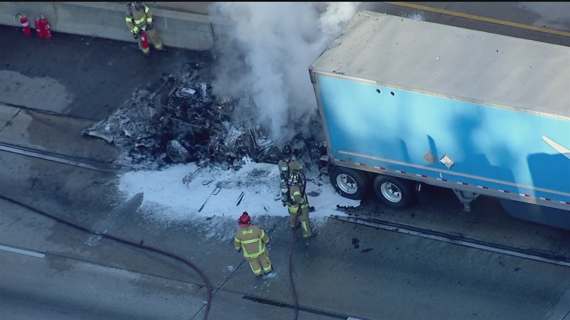 Delays are expected as crews work to put out the flames.