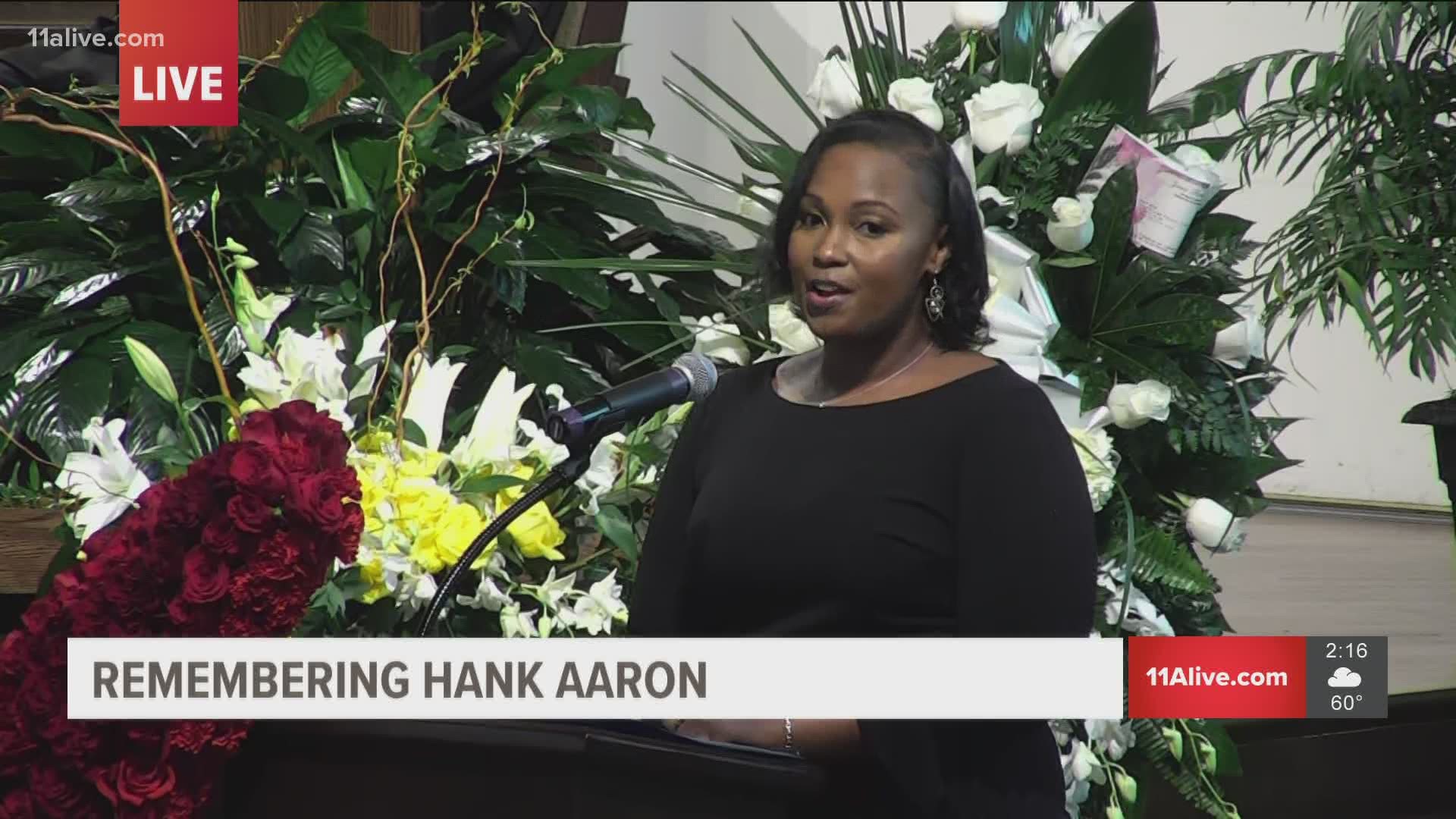 Allan Tanenbaum, Attorney, Secretary of Hank Aaron Chasing the Dream Foundation speaks at funeral for Henry Louis Aaron at Friendship Baptist Church in Atlanta.