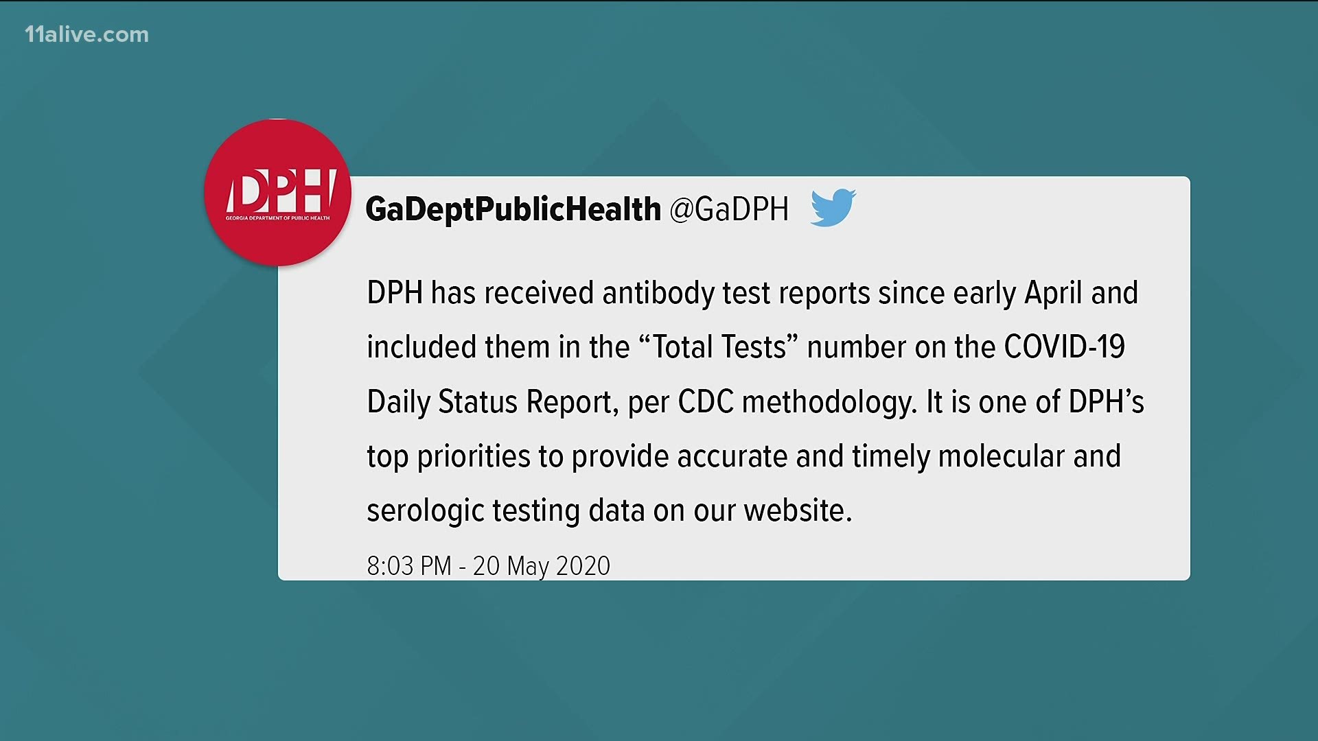 On Wednesday, 11Alive learned that overall COVID-19 testing data for the state of Georgia now includes two different types of tests.