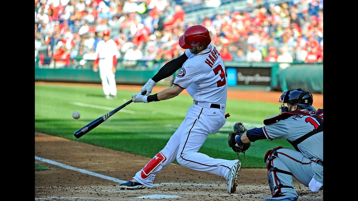 Bryce Harper hits 1st slam, 100th HR in Nationals win over Braves ...