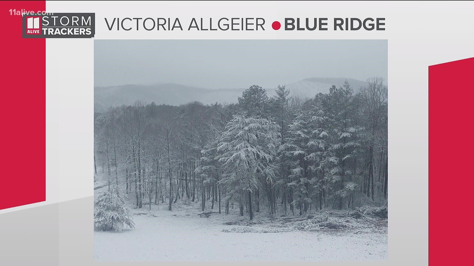 Some parts of North Georgia received more than a light dusting of snow overnight into Monday morning.