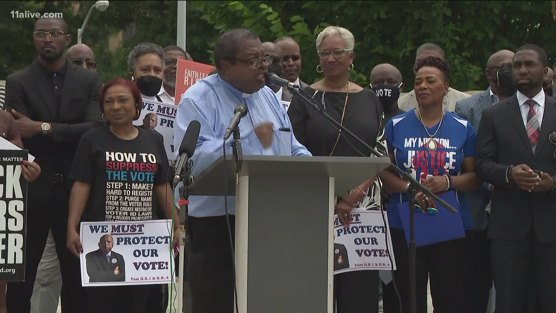 Georgia faith leaders gathered at the Capitol for a prayer rally condemning the controversial voting law signed by Gov. Kemp earlier this year.