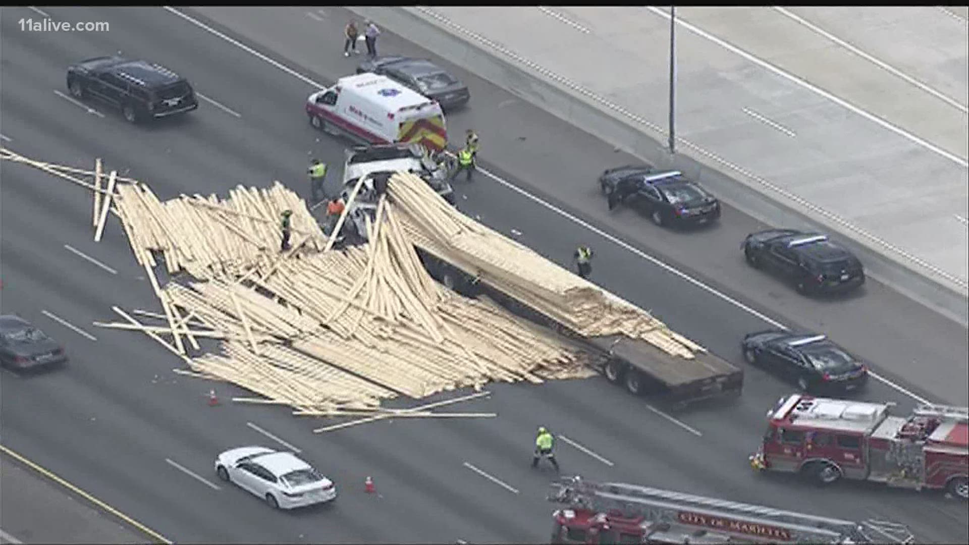 All lanes are back open after a massive lumber spill on I-75 SB Wednesday afternoon.
