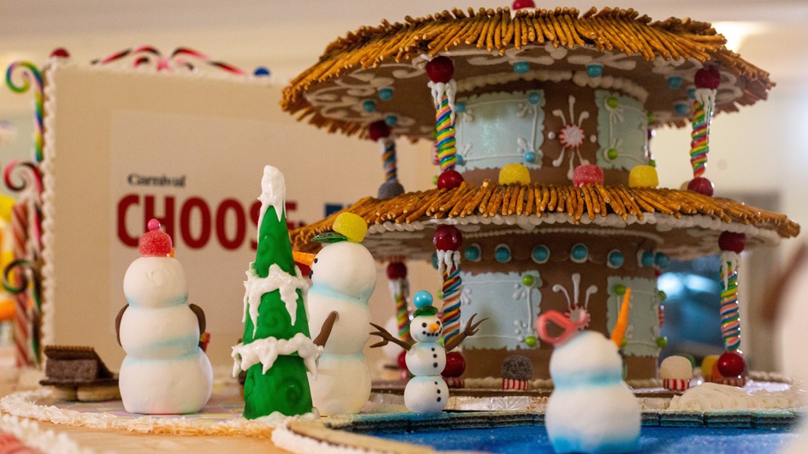 Giant Gingerbread Carnival Cruise Ship on Display at Mall in Atlanta