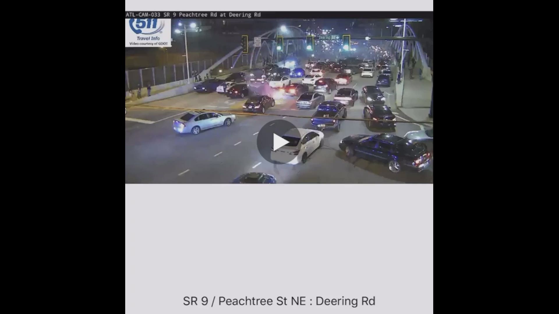 Atlanta Police officers said that they found about 100 cars blocking Peachtree Street when they responded to reports of street racing early Sunday morning.