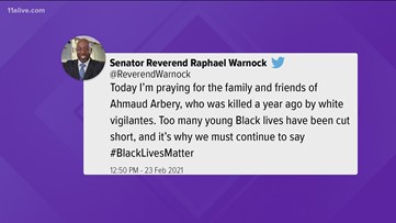 Sen. Raphael Warnock tweets remembrances on anniversary of Ahmaud Arbery's death