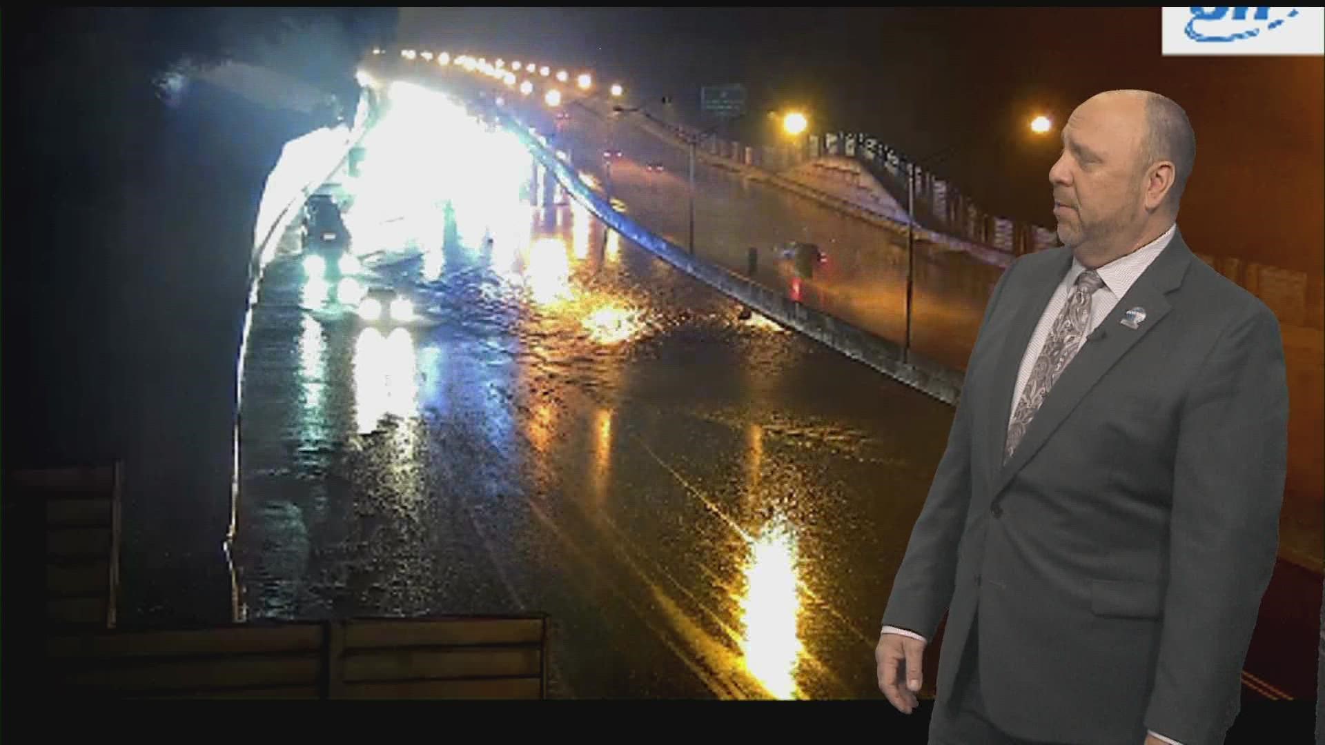 Heavy rains are moving through metro Atlanta, affecting road conditions.