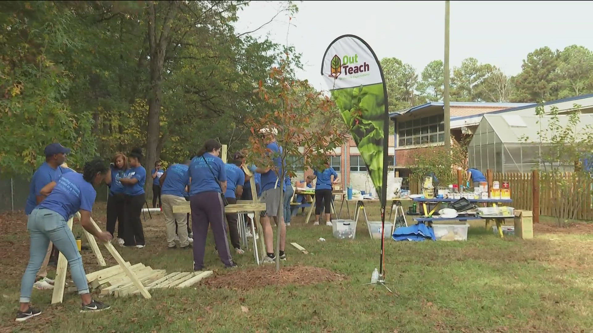 Volunteers were out Friday at Scott Elementary