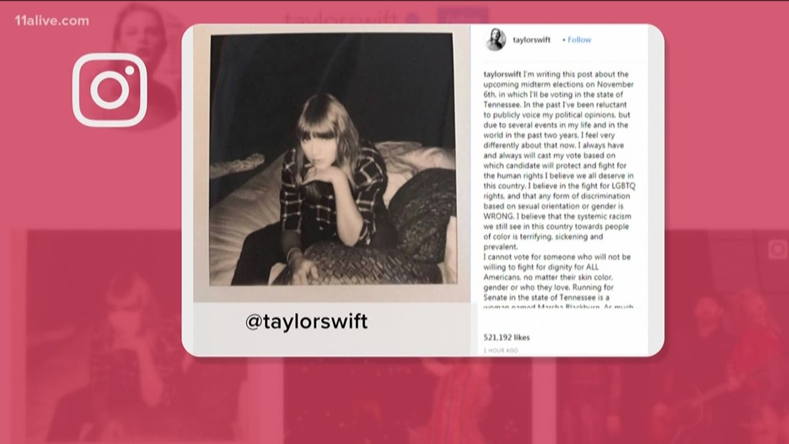 Taylor Swift Gets Political In Instagram Post 11alive Com