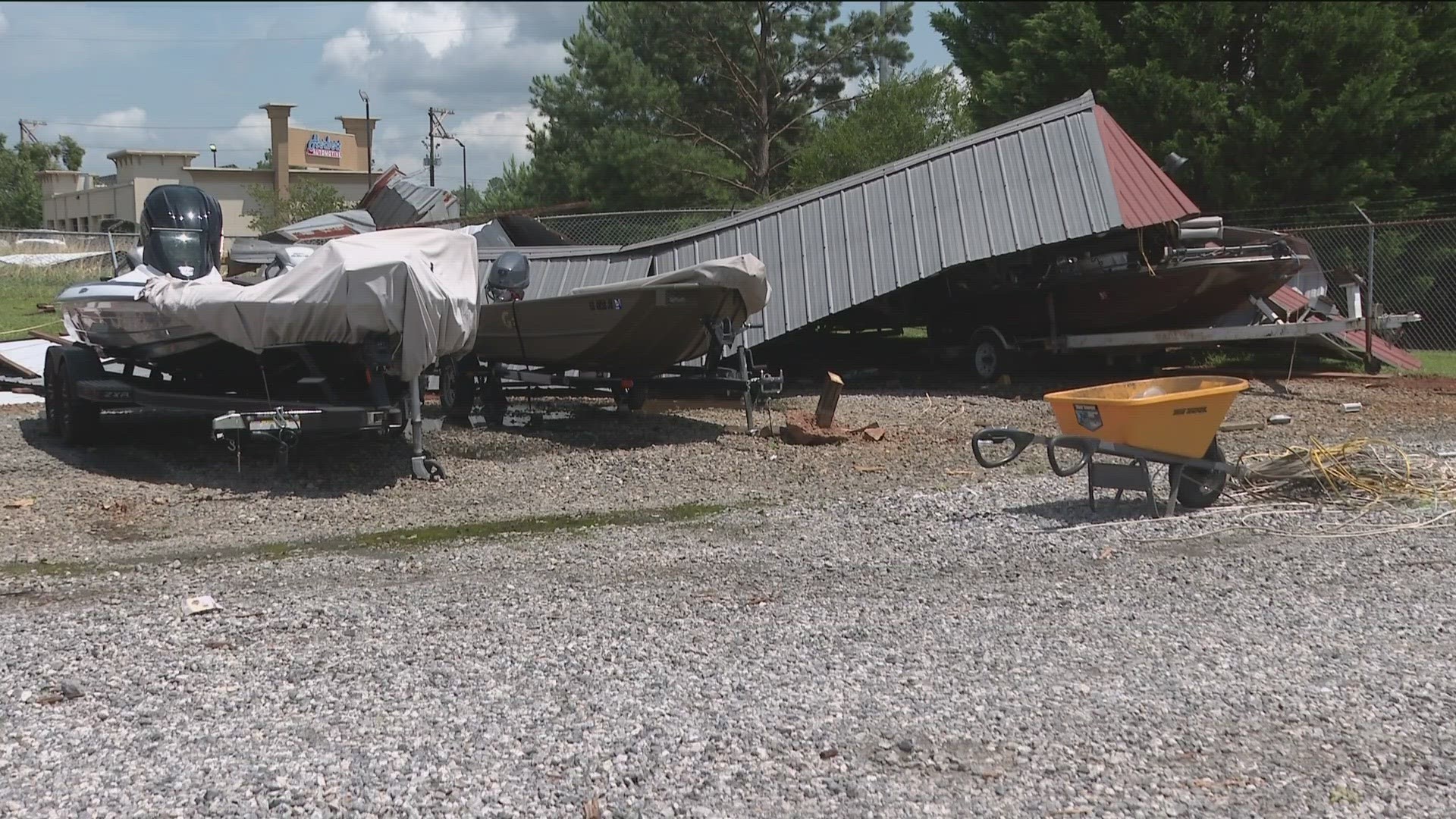 Multiple boats were damaged at a storage facility in Forsyth County after storms rolled through Thursday. Here's a look at the aftermath.