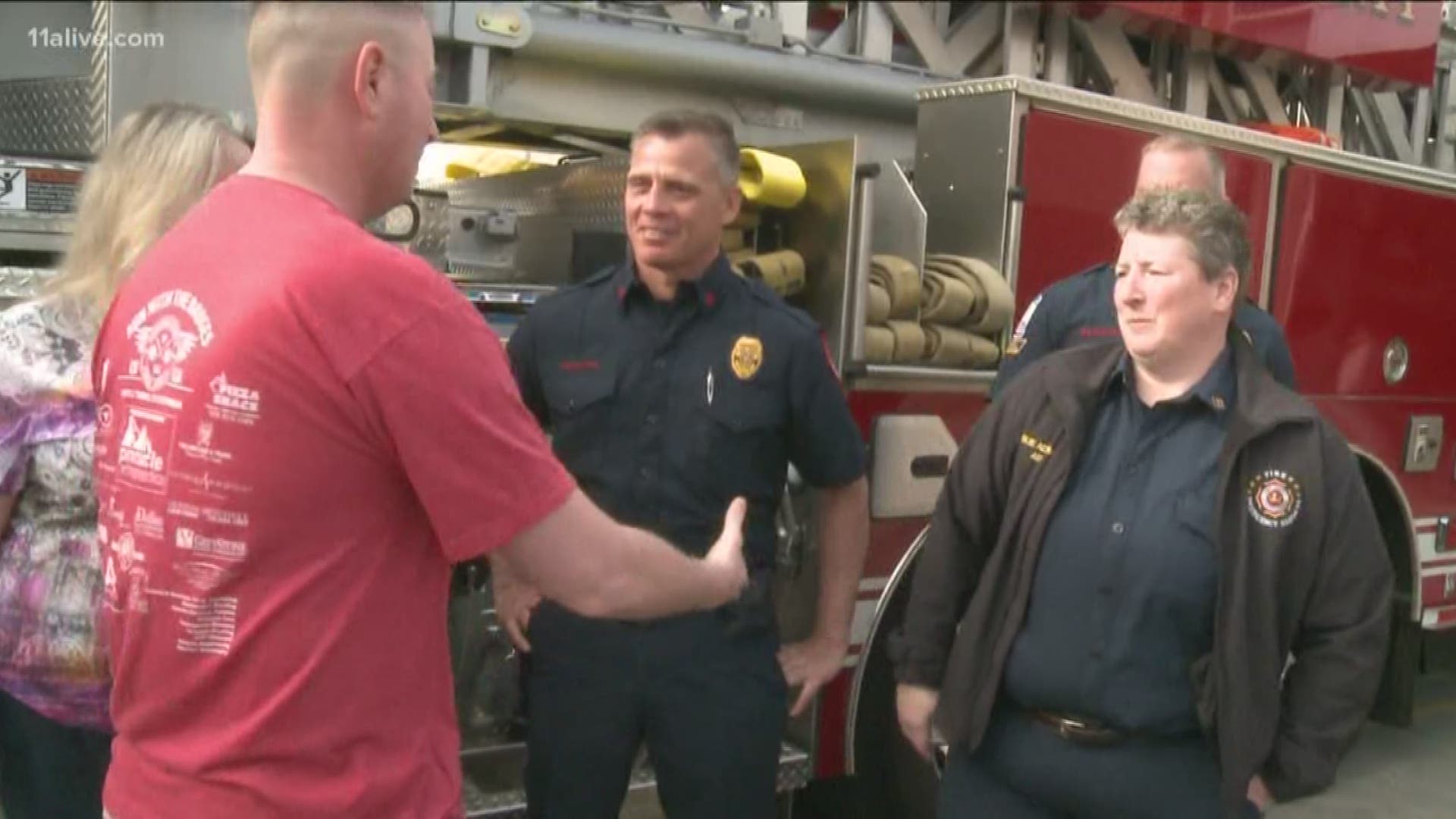 Dan Davis never got the chance to thank the Cobb firefighters who saved him - until the day he met a member of the same department by chance during Hurricane Michael Relief Efforts.